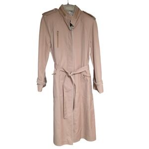1970s Women's Trench Coat Size 12 Peach Tan Fleet Street Classic Belted Hood EUC